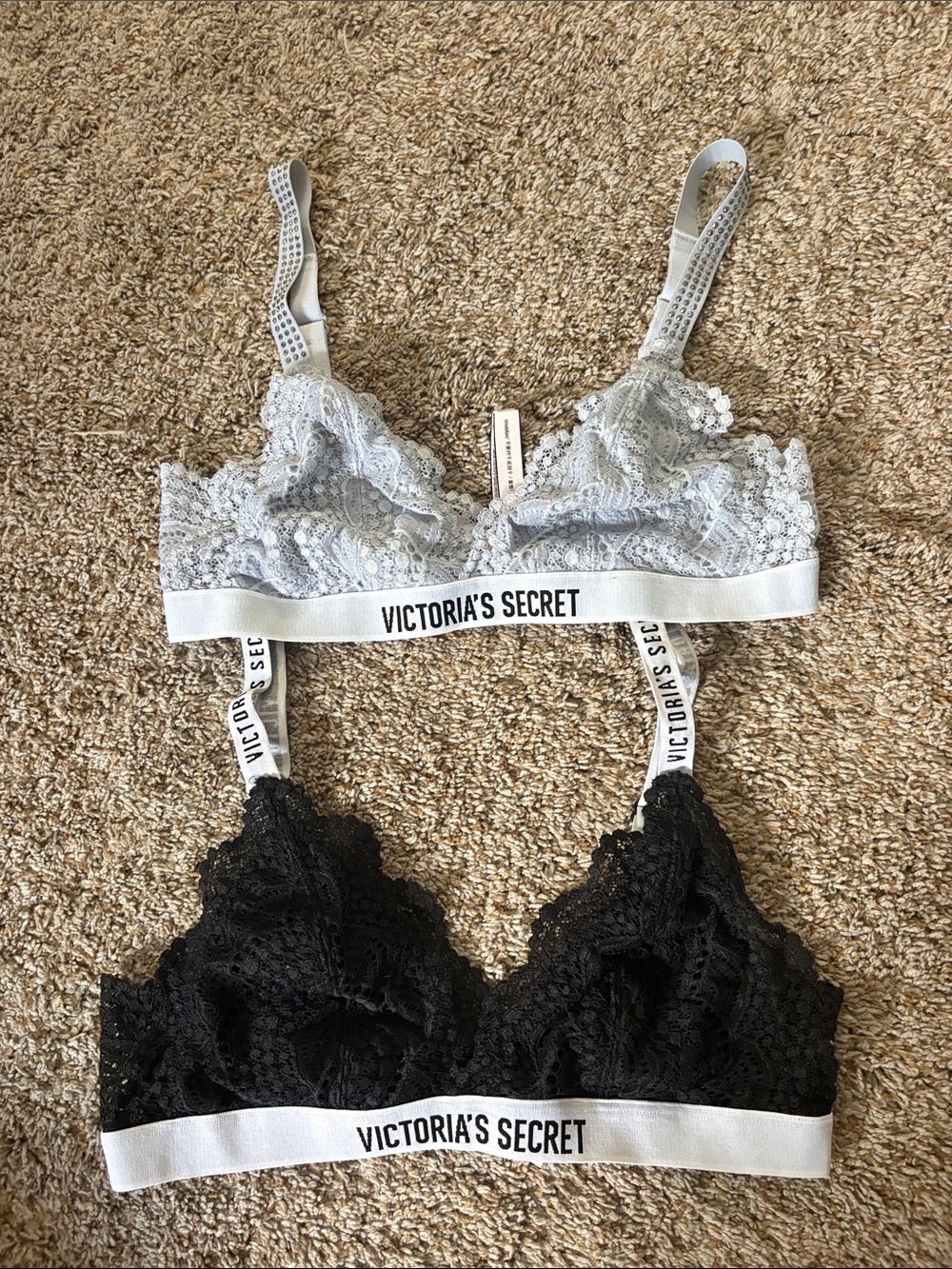 Victoria's Secret Lace Bralette Pair in Black and Light Gray